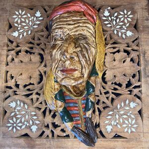 Vintage Indigenous Native American Chalkware Wall Plaque. USA. Hand Painted.